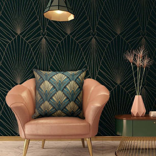 Green und Gold Art Deco Fan Kissen