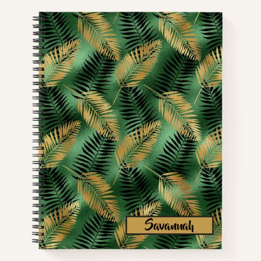 Green und Gold Blätter Muster Monogram Notebook Notizblock (Vorderseite)