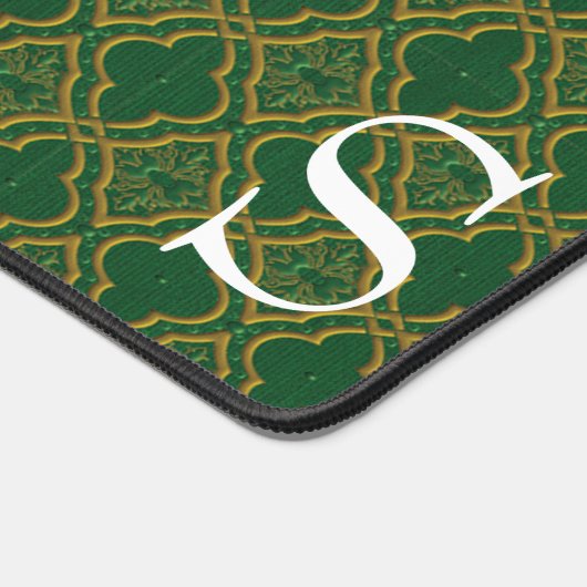 Green und Gold Brocade Mit Monogramm Schreibtischunterlage (Ecke)