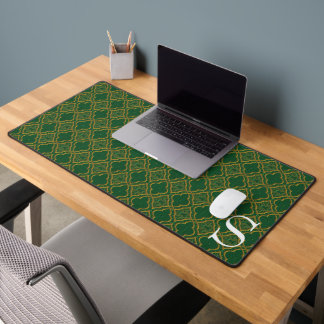 Green und Gold Brocade Mit Monogramm Schreibtischunterlage