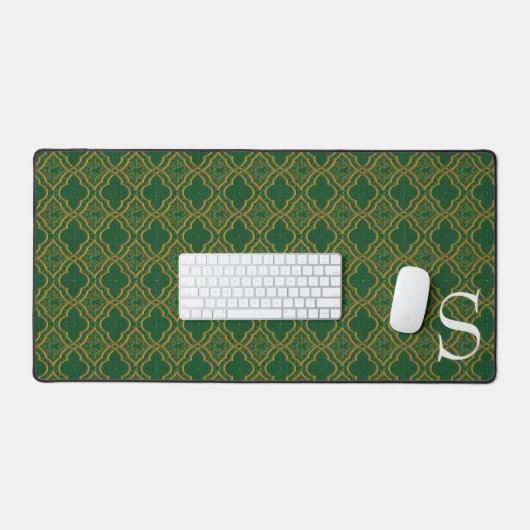 Green und Gold Brocade Mit Monogramm Schreibtischunterlage (Tastatur & Maus)
