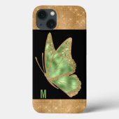 Green und Gold Butterfly Mit Monogramm Case-Mate iPhone Hülle (Rückseite)