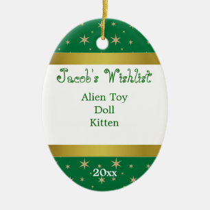 Green und Gold Custom Wishlist Ornament