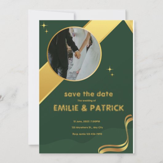 Green und Gold einfach Save the Date Einladung (Vorderseite)