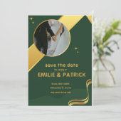 Green und Gold einfach Save the Date Einladung (Stehend Vorderseite)