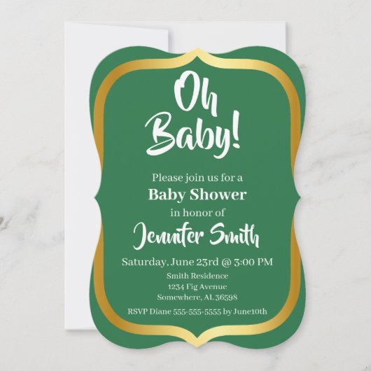 Green und Gold Elegant Baby Shower Einladung (Vorderseite)