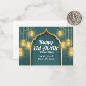 Green und Gold Elegante Eid Mubarak Grußkarte Mitteilungskarte (Vorderseite/Rückseite Beispiel)