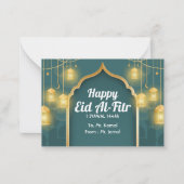 Green und Gold Elegante Eid Mubarak Grußkarte Mitteilungskarte (Vorderseite)