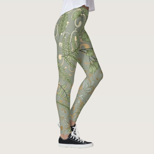 Green und Gold Fern Muster Leggings (Rechts)