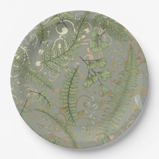 Green und Gold Fern Muster Pappteller (Vorderseite)