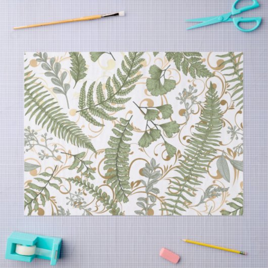 Green und Gold Fern Muster Seidenpapier (Basteln)