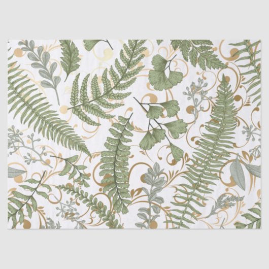 Green und Gold Fern Muster Seidenpapier (Vorderseite)