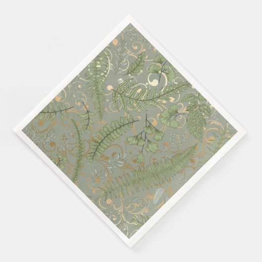 Green und Gold Fern Muster Serviette (Ecke)