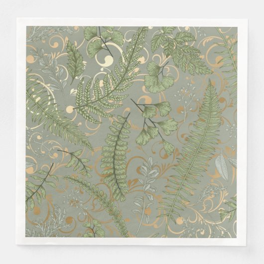 Green und Gold Fern Muster Serviette (Vorderseite)