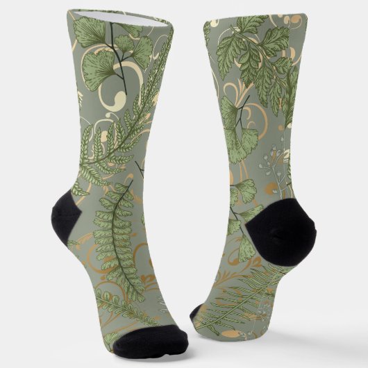 Green und Gold Fern Muster Socken (Gewinkelt)