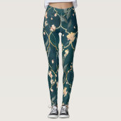 Green und Gold Floral Muster Leggings (Vorderseite)