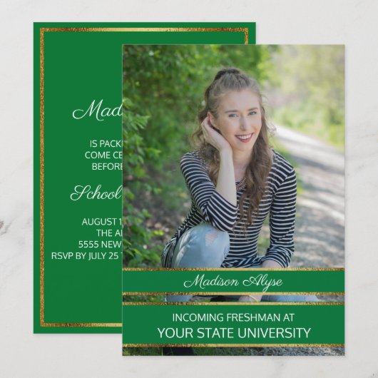 Green und Gold Foto Trunk Party Einladung (Vorne/Hinten)