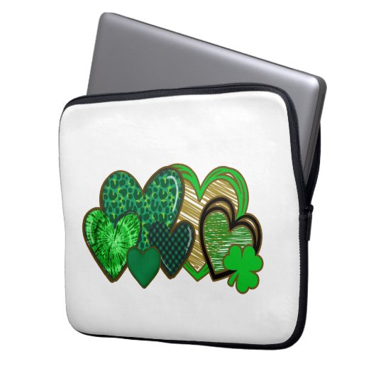 Green und Gold Fun Hört Laptop-Sieb Laptopschutzhülle (Vorderseite Links)