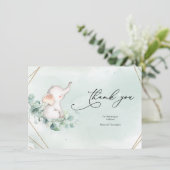 Green und Gold Geometric Frame Baby Dusche Dankeskarte (Stehend Vorderseite)