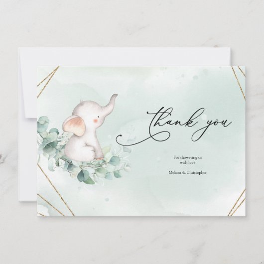 Green und Gold Geometric Frame Baby Dusche Dankeskarte (Vorderseite)