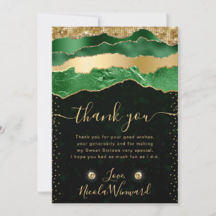 Green und Gold Glam tränken 16 . Geburtstag Dankeskarte