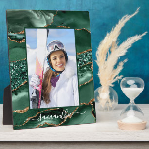 Green und Gold Glitzer Agate Elegantes Foto Fotoplatte