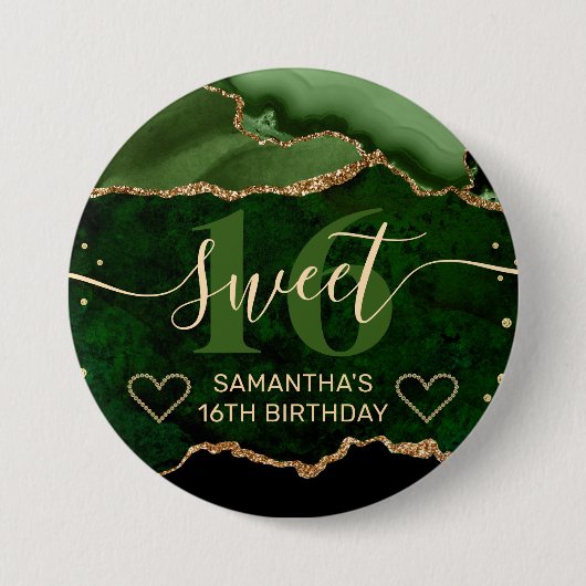 Green und Gold Glitzer Agate Marble Sweet 16 Button (Vorderseite)