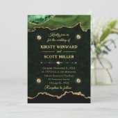 Green und Gold Glitzer Agate Marble Wedding Einladung (Stehend Vorderseite)