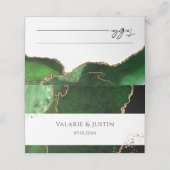 Green und Gold Glitzer Agate Wedding Platzkarte (Außenseite Aufgefaltet)