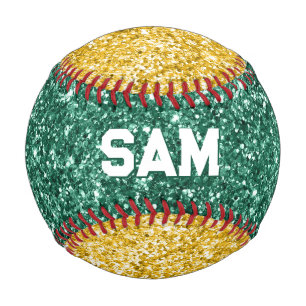 Green und Gold Glitzer Bold Sport Monogram Baseball