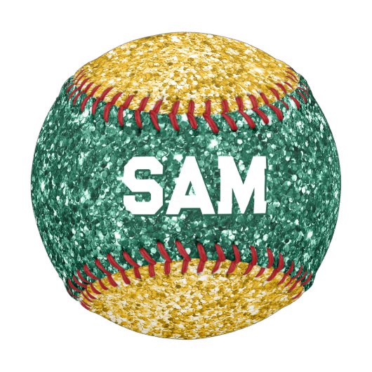 Green und Gold Glitzer Bold Sport Monogram Baseball (Vorderseite)