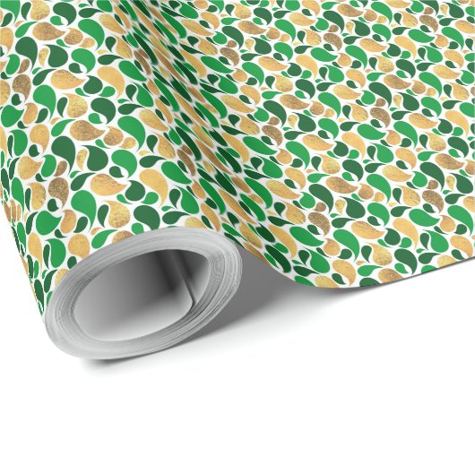 Green und Gold Glitzer Festive Pattern Fusion Geschenkpapier (Rolleneckpunkt)