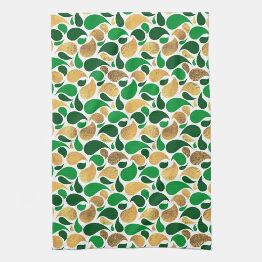 Green und Gold Glitzer Festive Pattern Fusion Geschirrtuch (Vertikal)