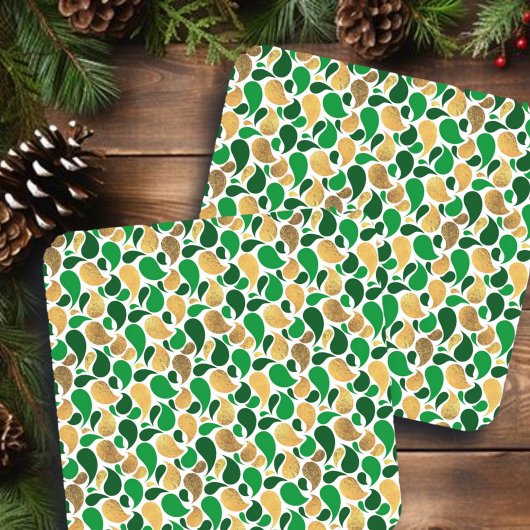 Green und Gold Glitzer Festive Pattern Fusion Getränkeuntersetzer