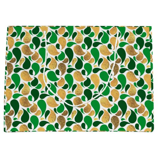 Green und Gold Glitzer Festive Pattern Fusion Große Geschenktüte (Vorderseite)
