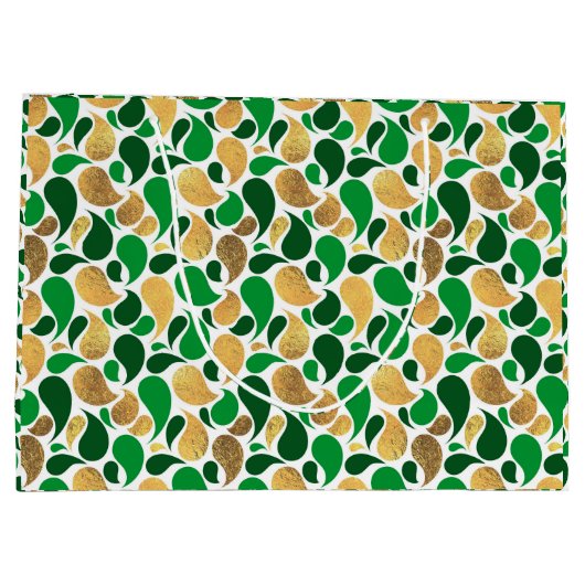 Green und Gold Glitzer Festive Pattern Fusion Große Geschenktüte (Rückseite)
