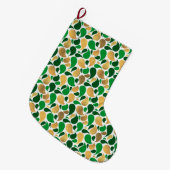 Green und Gold Glitzer Festive Pattern Fusion Großer Weihnachtsstrumpf (Vorderansicht (hängend))