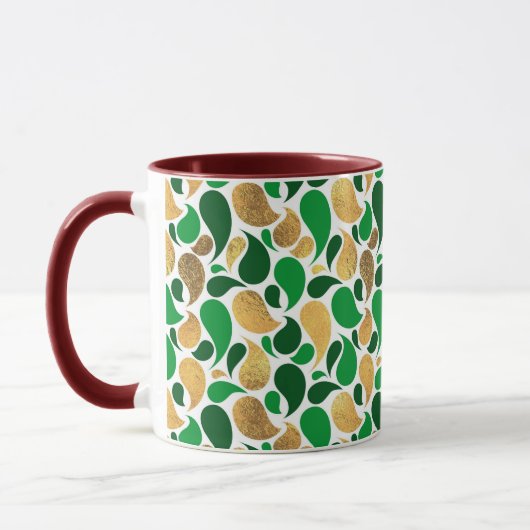 Green und Gold Glitzer Festive Pattern Fusion Tasse (Links)