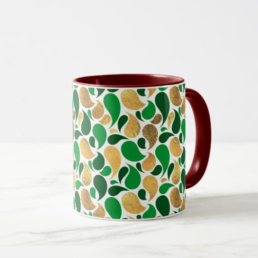 Green und Gold Glitzer Festive Pattern Fusion Tasse (VorderseiteRechts)