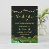 Green und Gold Imitate Glitzer Agate Wedding Dankeskarte (Stehend Vorderseite)