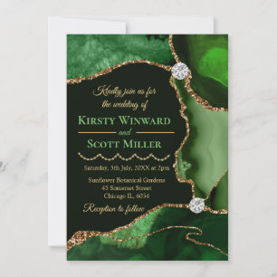 Green und Gold Imitate Glitzer Agate Wedding Einladung