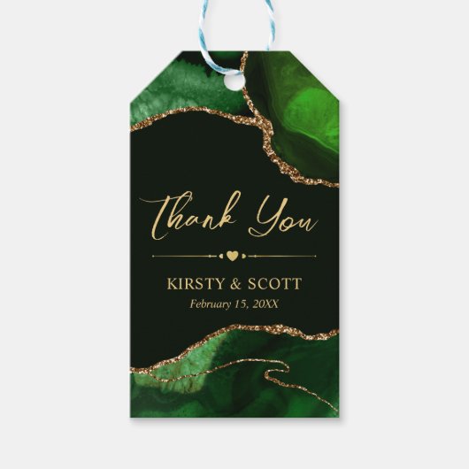 Green und Gold Imitate Glitzer Agate Wedding Geschenkanhänger (Vorderseite)