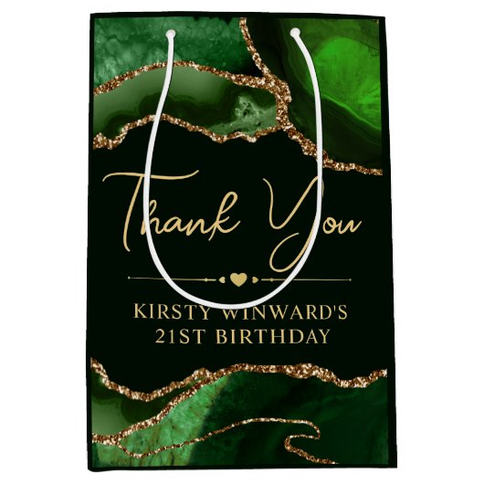 Green und Gold Imitats Glitzer Agate Birthday Part Mittlere Geschenktüte (Vorderseite)