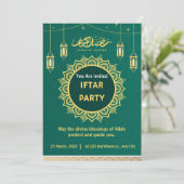 Green und Gold Islamisches Muster Iftar-Party Einladung (Stehend Vorderseite)