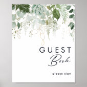 Green und Gold Leaf Gast Book Sign Poster (Vorne)