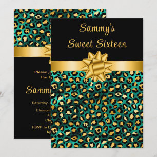 Green und Gold Leopard Print 16 . Geburtstag Einladung