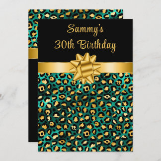 Green und Gold Leopard Print Birthday Party Einladung