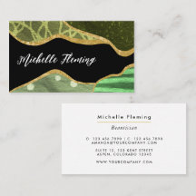 Green und Gold Linen Fabric Square Business Card