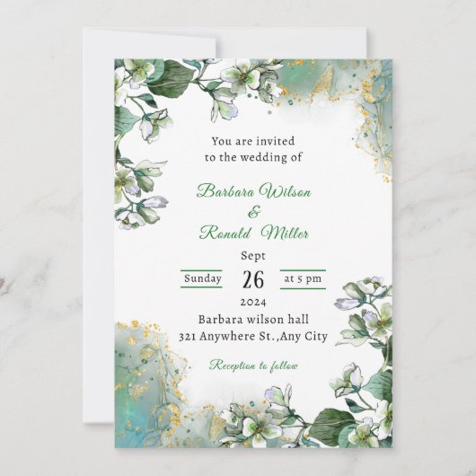 Green und Gold Luxus Einladung (Vorderseite)