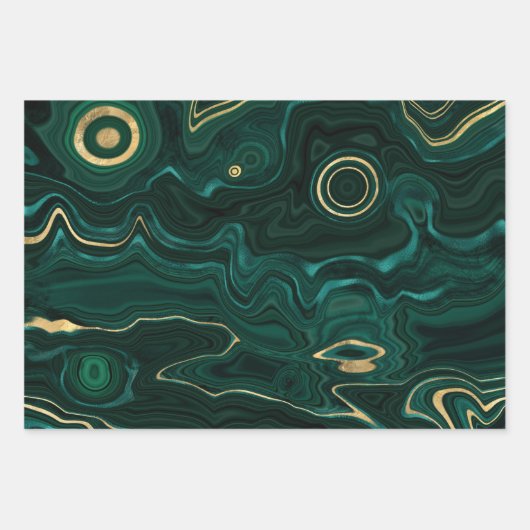 Green und Gold Malachite Gemstone Geschenkpapier Set (Vorderseite 3)